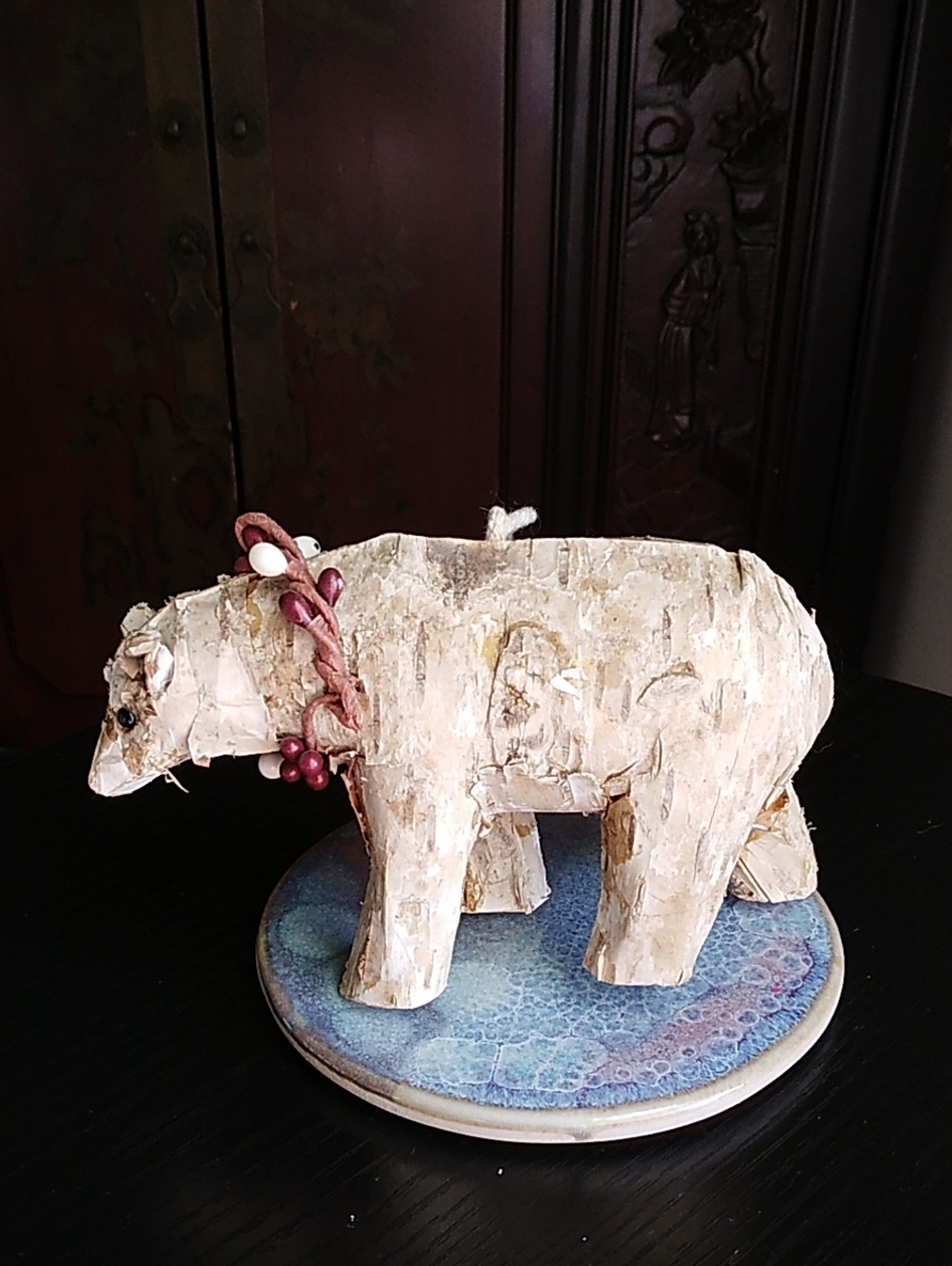 Handcrafted Rustic Birch Bark Polar Bear Chritmas Ornament